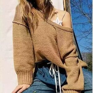 FREE PEOPLE Brookside Seam Long Sleeve Sweater Pullover Top